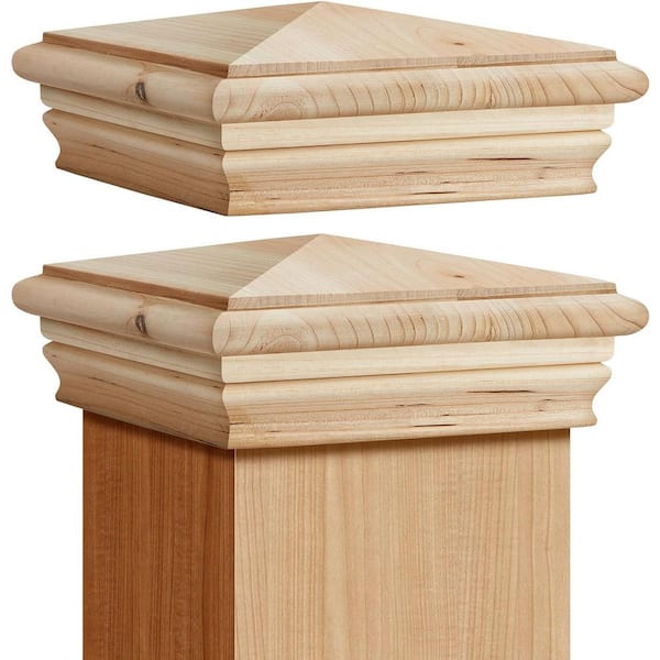 Afoxsos Wood Newel Post Cap Cedar Rot Resistant for 5.5 in. Fence Topper Decking Caps Outdoor Fences Mailboxes 2-Pack
