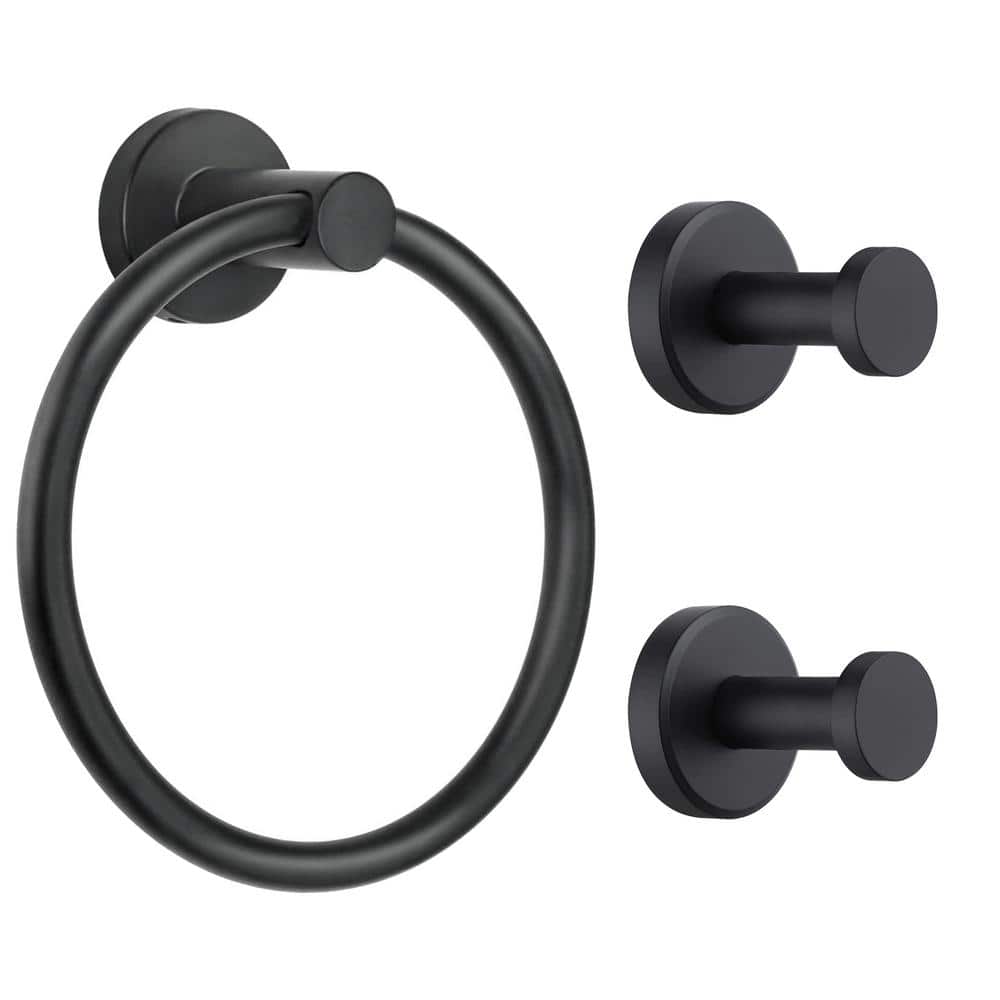 ATKING 3-Piece Bath Hardware Set Wall Mounted Towel Holder Set with Hand Towel Holder Towel/Robe Hook in Matte Black YCADC-003