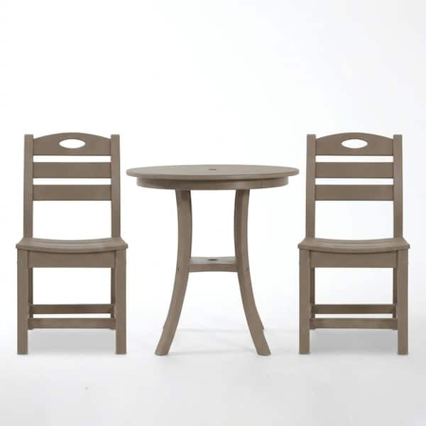 3-Piece Antique Brown Outdoor Bistro Set, Round Patio Table with 2 Chairs for Garden Balcony
