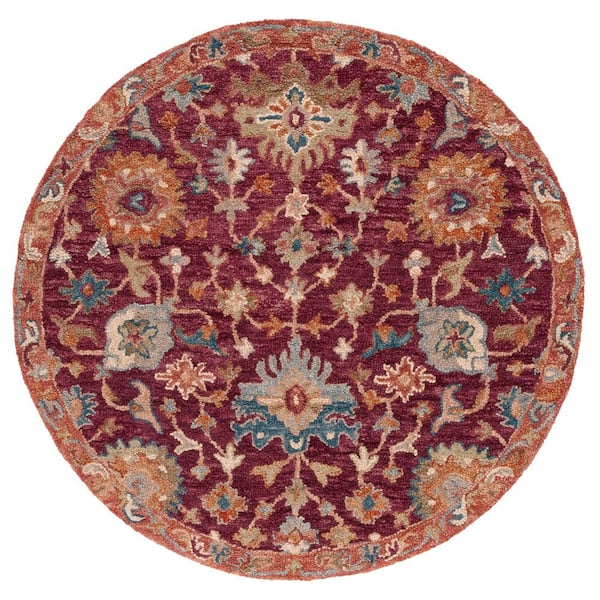 Aspen 5 ft. x 5 ft. Red/Pink Garden Border Round Area Rug