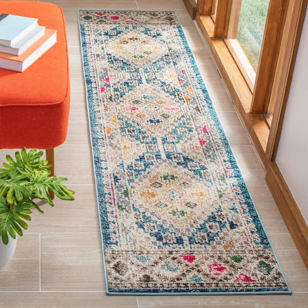 Madison Dark Blue/Yellow 2 ft. x 12 ft. Geometric Runner Rug