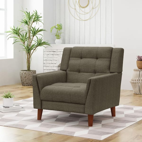 CHRISTOPHER KNIGHT HOME Candace Mid-Century Modern Tufted Mocha Fabric Armchair