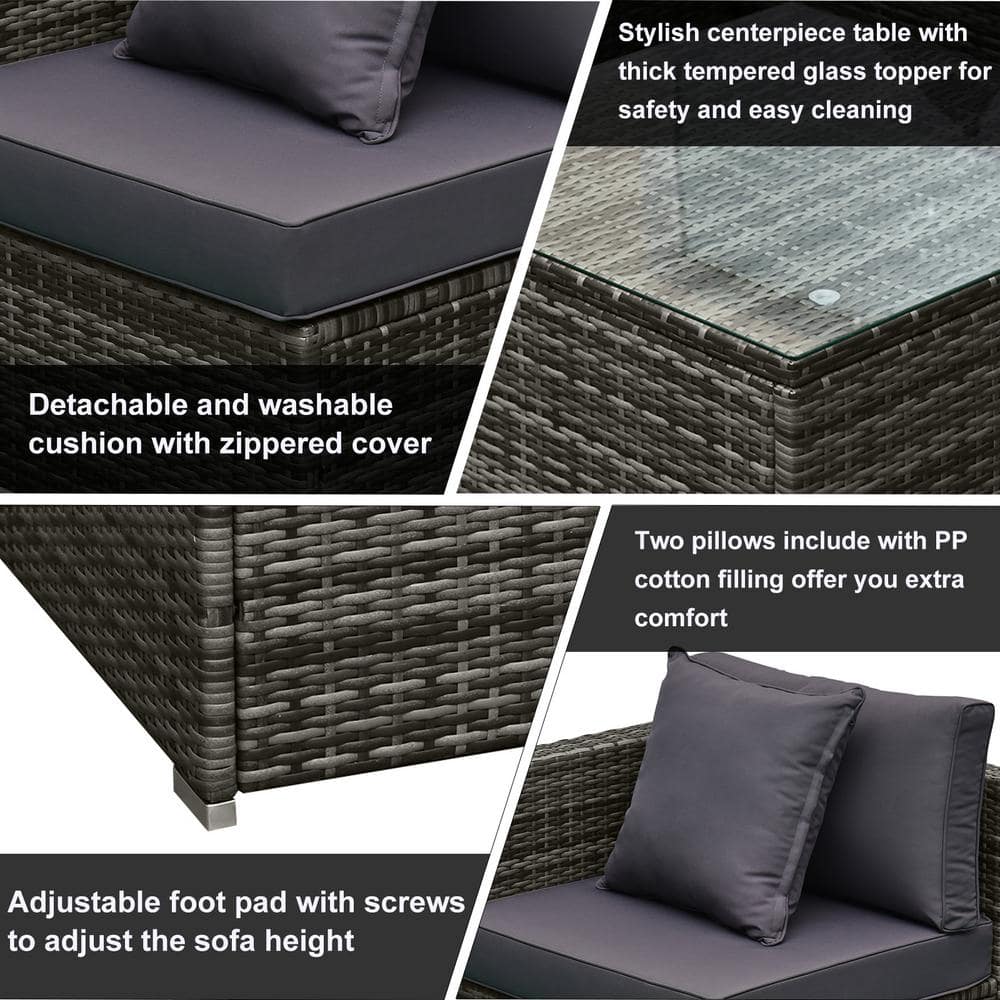 Mixed Gray All-Weather PE Rattan 6-Piece Outdoor Sofa Set