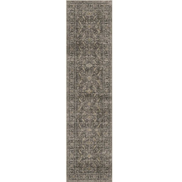 Tehran Black 2 ft. x 8 ft. Vintage Perris All Over Design Runner Rug