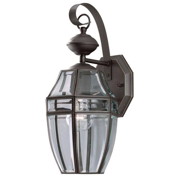 Westinghouse 1-Light Weathered Bronze on Solid Brass Steel Exterior Wall Lantern with Clear Curved Beveled Glass Panels