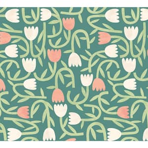 Aino Green Tiny Tulip Floral Non-Woven Paper Wallpaper