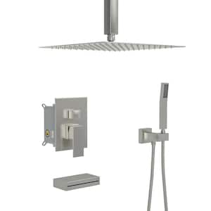 3-Spray 12 in. Dual Shower Head Ceiling Mount Fixed Rain Shower Head and Handheld 2.5 GPM in Brushed