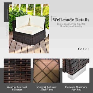 8-Piece Patio Rattan Furniture Set Fire Pit Table Tank Holder Cover Deck Off White