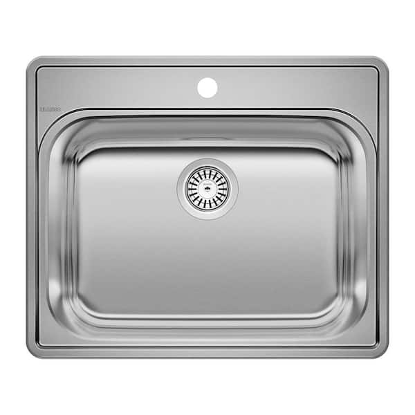 Blanco Essential 22 in. x 12 in. Drop-In Stainless Steel 1-Hole Single Bowl Kitchen Sink in Brushed Satin