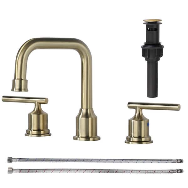ARCORA 8 in. Widespread 2-Handle Bathroom Faucet with Pop Up Drain, 3 Hole Bathroom Sink Lavatory Faucet in Gold