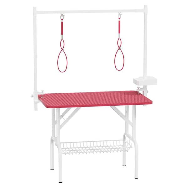 Pink 36 in. Large Dog Grooming Table, Adjustable Cat Drying Desktop with Arms, Nooses