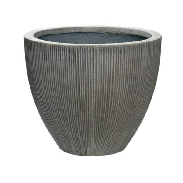 PotteryPots 20.08 in. W x 16.93 in. H Small Round Dark Grey Ficonstone Indoor Outdoor Vertically Ridged Jesslyn Planter