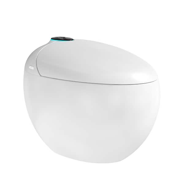Egg-Shaped Round Elongated Bidet Toilet 1.19 GPF in White with Tank, Auto Open/Close, Heated Seat, Dryer, Night Light