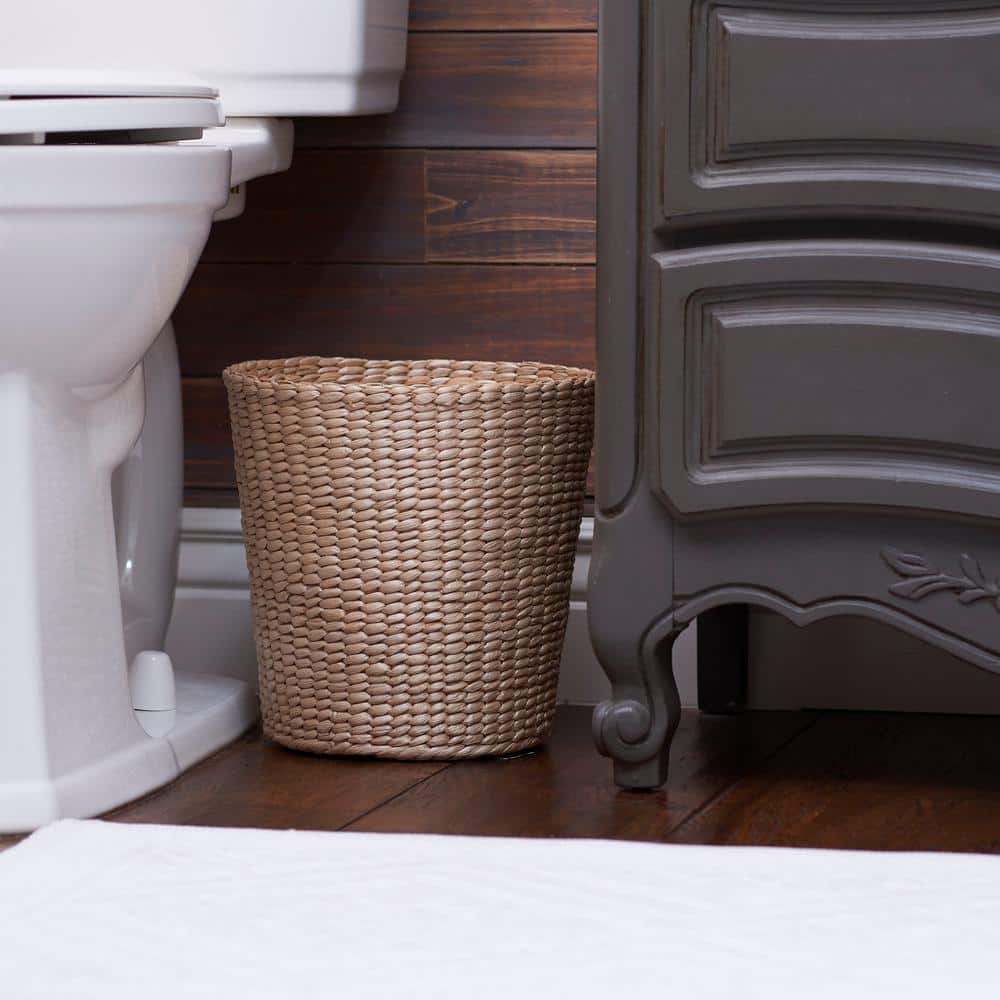 Natural Cattail Woven Cylindrical Waste Basket