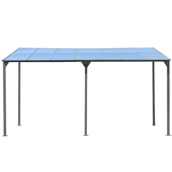 Heavy-Duty 9.22 ft. x 14.76 ft. Gray Wall-Mounted Gazebo, Patio Cover Lean-to Awning with Iron Frame and PC Roof Panels