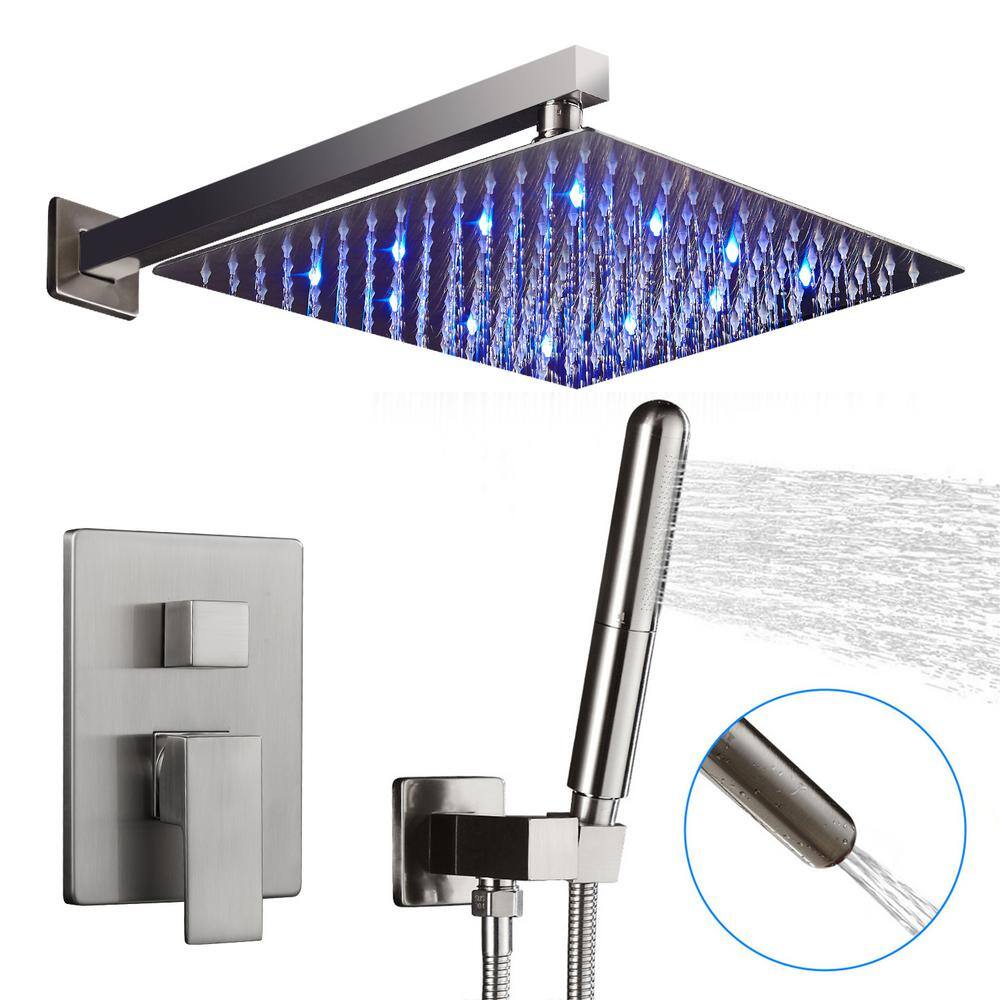 Shower Faucet Set Gotonovo 10'' Rain Shower Faucet System Rainfall Shower Head With Handheld Sprayer Waterfall Tub Spout Wall Mounted Mixer Combo Rough-in Valve And Trim Included 7.9 Inch Wide Spout Brushed