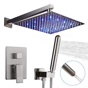 2-Handle 2-Spray of 10 in. LED Rain Shower Head System Shower Faucet and Handheld in Brushed Nickel (Valve Included)