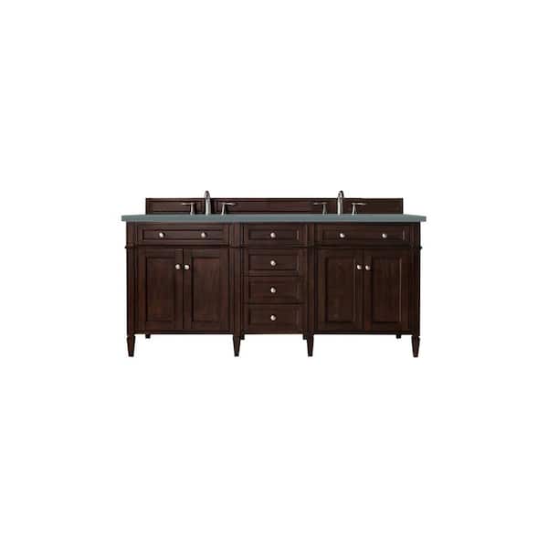 James Martin Vanities Brittany 72.0 in. W x 23.5 in. D x 34 in. H Bathroom Vanity in Burnished Mahogany with Cala Blue Quartz Top
