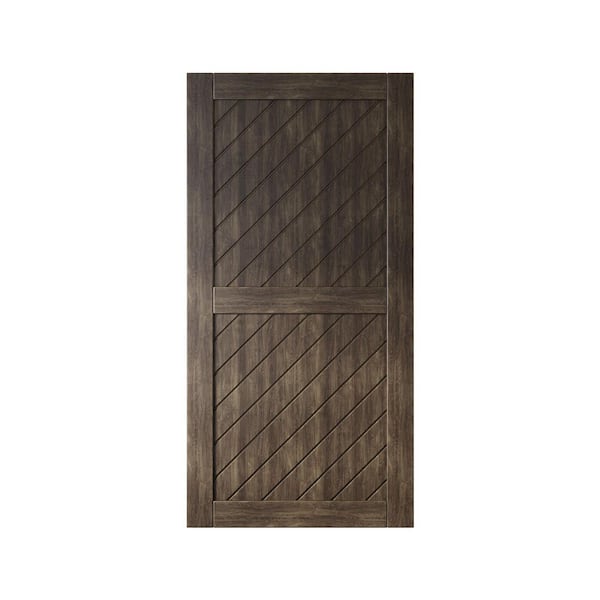 HOMACER XT1 32 in. x 80 in. C-Panel Solid Core Ebony Slanted Stripe Design Pine Wood Interior Sliding Barn Door Slab