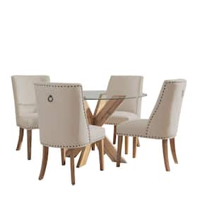Norris 5-Piece Round Natural and Natural Glass Top Dining Room Set Seats 4