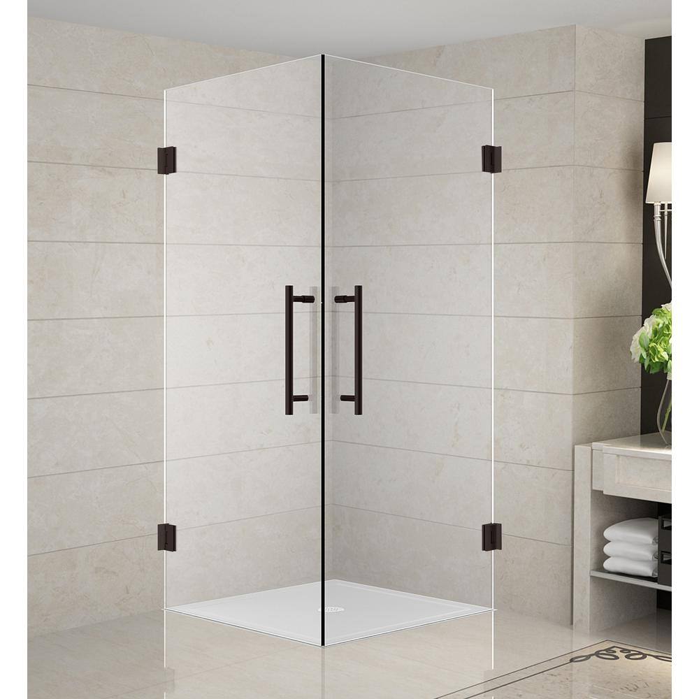 Vanora 36" x 72" Frameless Clear Glass Hinged Shower Enclosure in Bronze