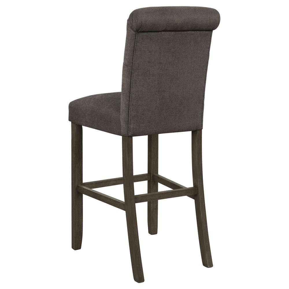 Balboa Dark Gray Tufted Back Bar Stools with Rustic Wood Frame