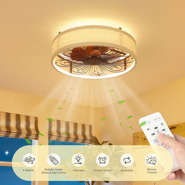 20 in. Indoor Modern Black Low Profile DC Motor Flush Mount Ceiling Fan Light with LED with Remote for Bedroom