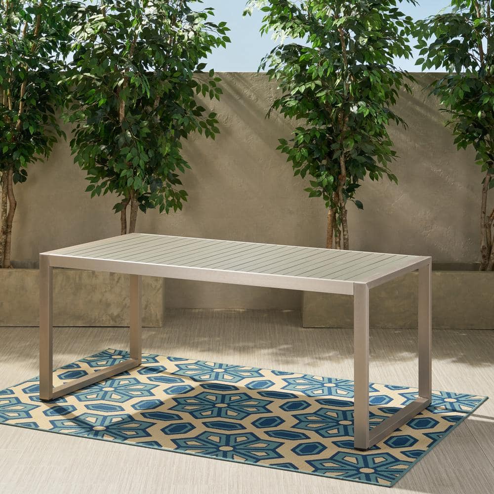 Navan 30 in. Silver Rectangular Aluminum Outdoor Patio Dining Table