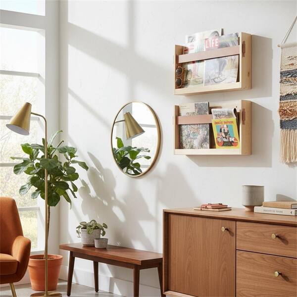 Brown 17 in. x 10 in. Wood Wall Mounted Magazine Rack LINBQ570