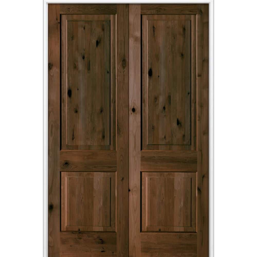 60 in. x 80 in. Rustic Knotty Alder 2-Panel Both Active Solid Core BEHR Espresso Stain Double Prehung Interior Door price history on PriceWatchPro