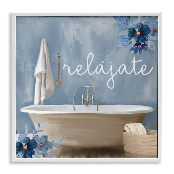 Stupell Industries Relax with Bathtub by Kim Allen White Framed Typography Giclee Art Print 12 in. x 12 in.