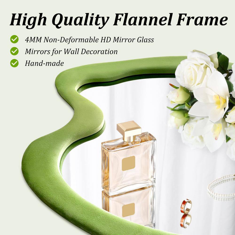 20" x 28" Green Flannel Wrapped Wood Framed Asymmetrical Decorative Mirror