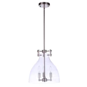 Chardonnay 60-Watt 3-Light Brushed Nickel Finish Dining/Kitchen Island Pendant with Clear Glass Shade, No Bulbs Included