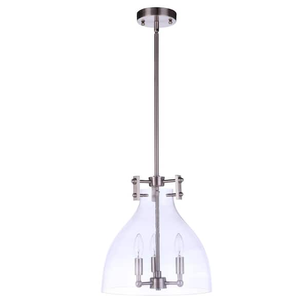 CRAFTMADE Chardonnay 60-Watt 3-Light Brushed Nickel Finish Dining/Kitchen Island Pendant with Clear Glass Shade, No Bulbs Included