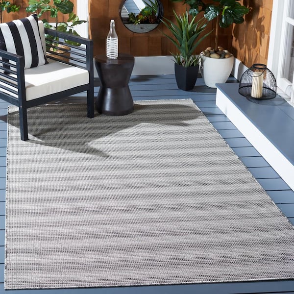 Hampton Black/Grey 6 ft. x 10 ft. Faded Striped Indoor/Outdoor Area Rug
