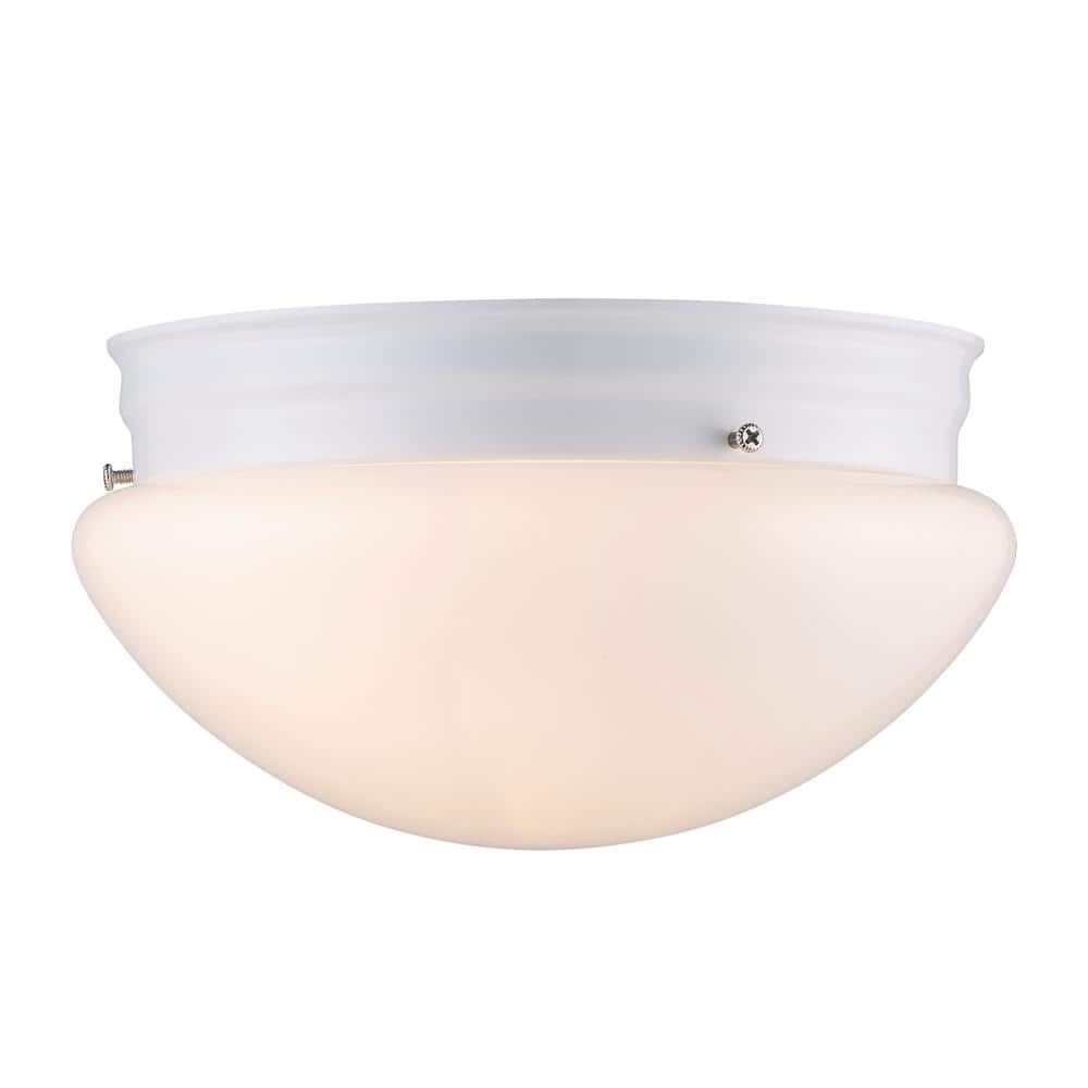 Modern 10" White Glass Drum Flush Mount Ceiling Light