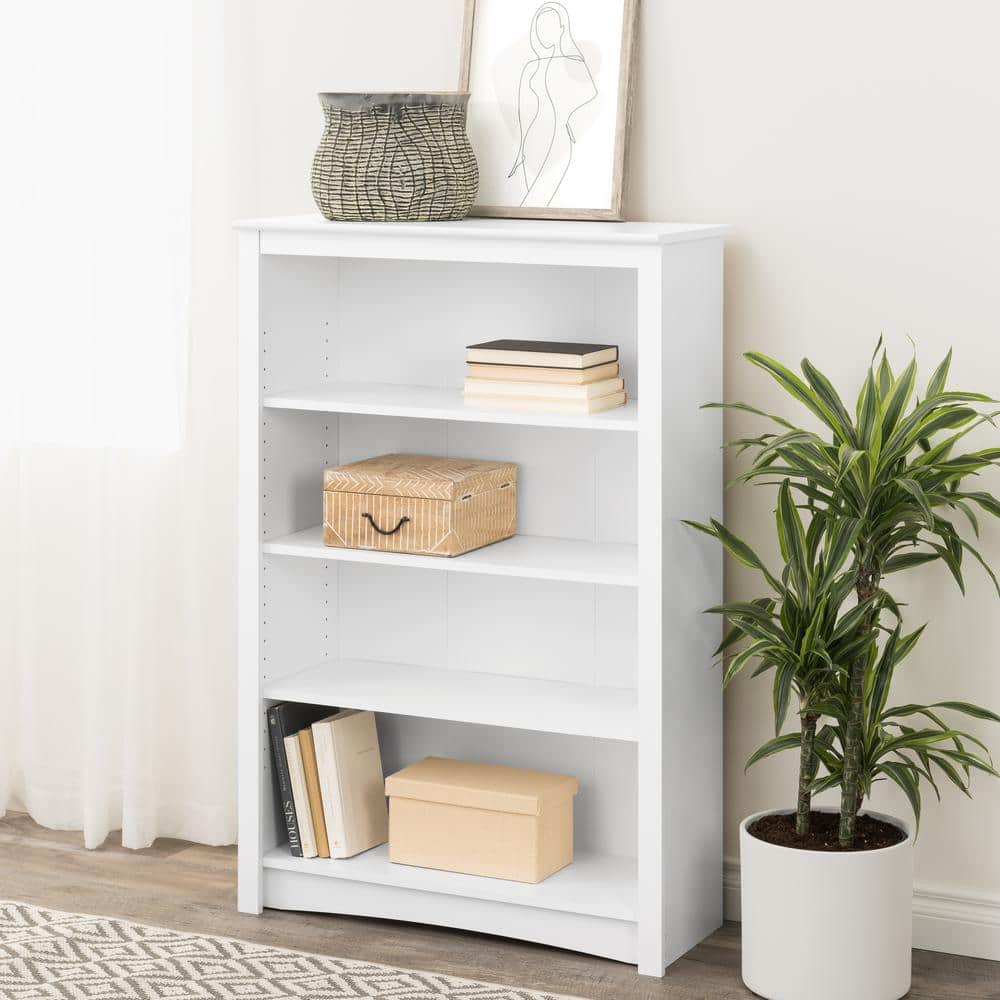 Transitional White Lacquered 4-Shelf Adjustable Bookcase