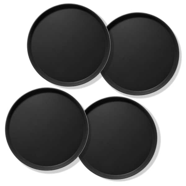 14 in. x .75 in. Round Plastic Non-Slip Serving Trays, Black-NSF Food Service (Set of 4)