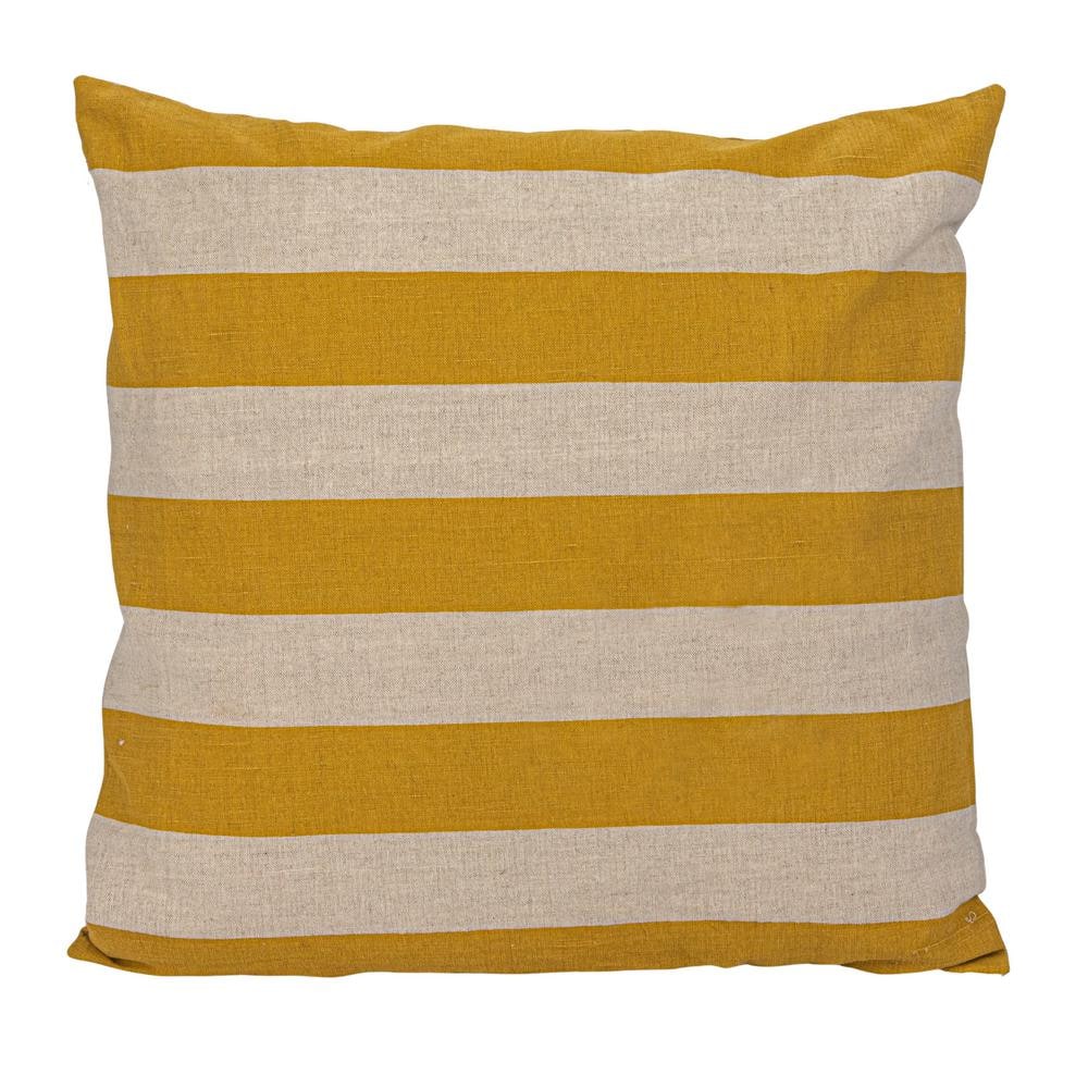 Yellow and Natural Cotton Linen Striped Square Pillow