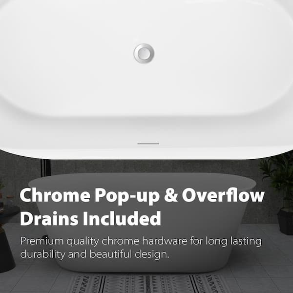 59 in. x 29 in. Acrylic Flatbottom Alcove Freestanding Soaking Bathtub in White