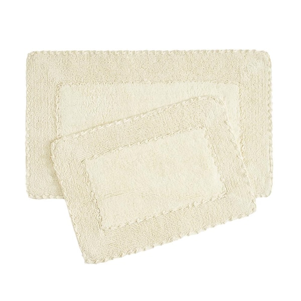 Ruffle Cotton Border Soft Yellow 2- Piece Bath Rug Set