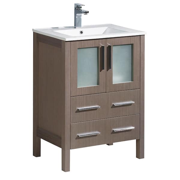 Fresca Torino 24 in. Bath Vanity in Gray Oak with Ceramic Vanity Top in White with White Basin