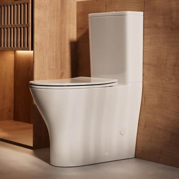 18 in. Rear Outlet 2-Piece Toilet Elongated White, Powerful Dual-Flush P-Trap Outlet, Include 2 Types of Extension Pipes