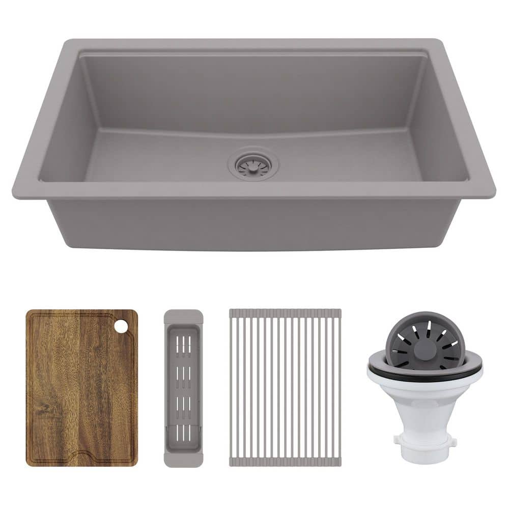 32-3/8 in. Undermount Single Bowl Quartz Workstation Kitchen Sink in Grey price history on PriceWatchPro