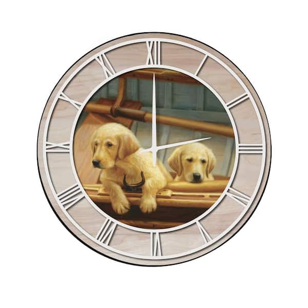 Unbranded "The Crew Golden" Woodgrain Accent and White Numbers Imaged Wall Clock