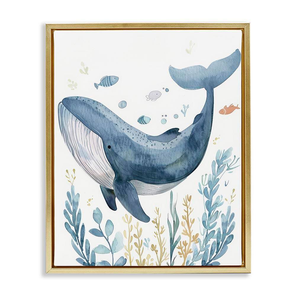 Curved Blue Whale by Franklyn Gregory Gold Floater Frame Animal Graphic Art Print 31 in. x 25 in. price history on PriceWatchPro