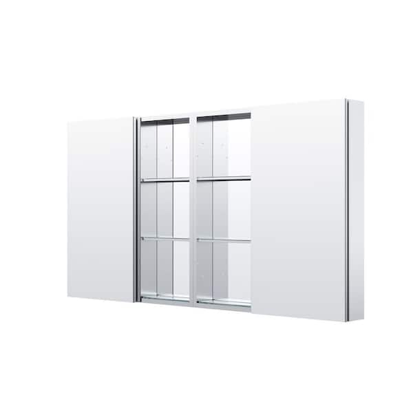 RS 56 in. W x 30 in. H Rectangular Aluminum Recessed/Surface Mount Medicine Cabinet with Mirror with Open Shelves