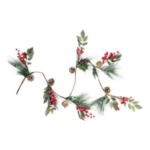 54 in. Unlit Snow Dusted Pine Cones Berries and Long Pine Needles Artificial Christmas Garland