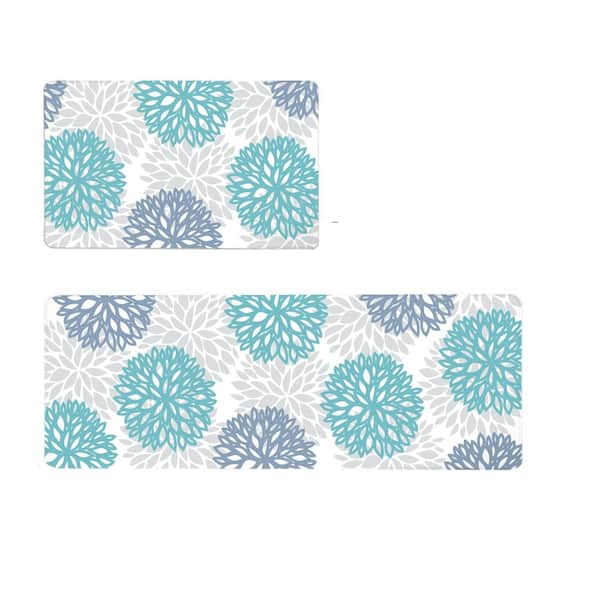 Teal Blue 17.3 in. x 28 in. and 17.3 in. x 47 in. PVC Rubber Waterproof Non-Slip Indoor Outdoor Anti-Fatigue Mats