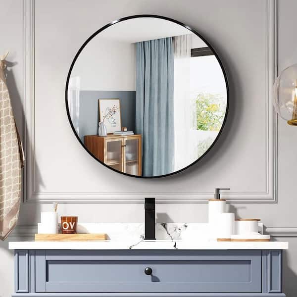 Nestfair 36 in. W x 36 in. H Round Framed Wall Mounted Bathroom Vanity Mirror in Black